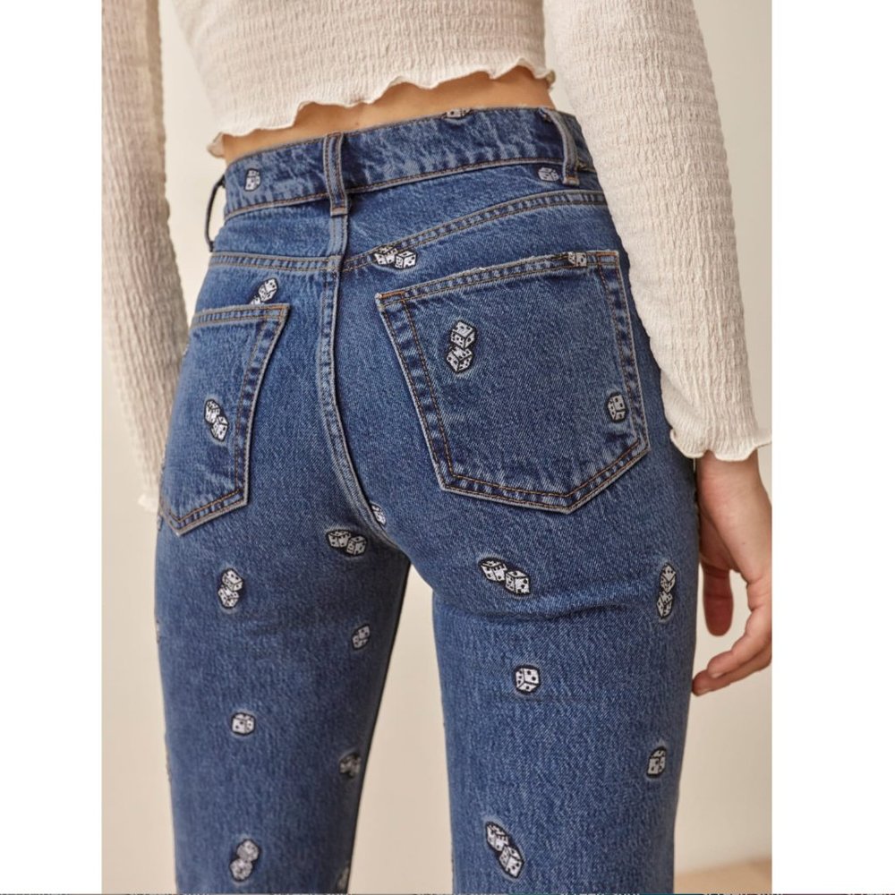NWT Reformation Dice Vegas Embroidery High Rise Straight Jeans size 29 / 8